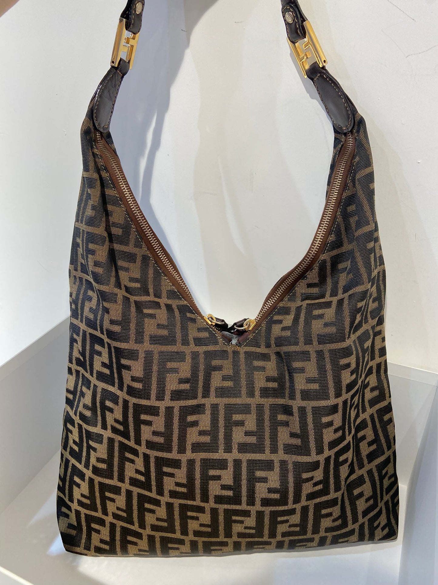 Fendi zucca double zip hobo bag