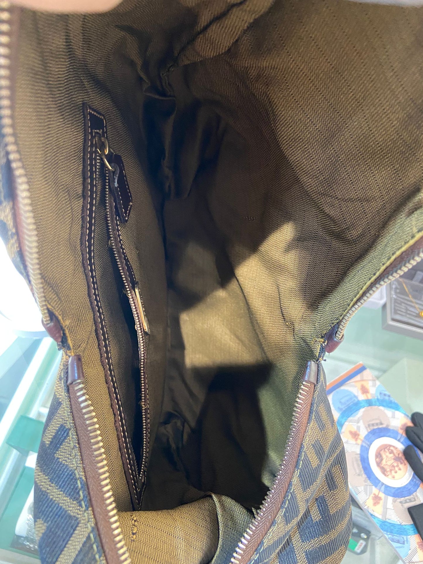 Fendi zucca double zip hobo bag