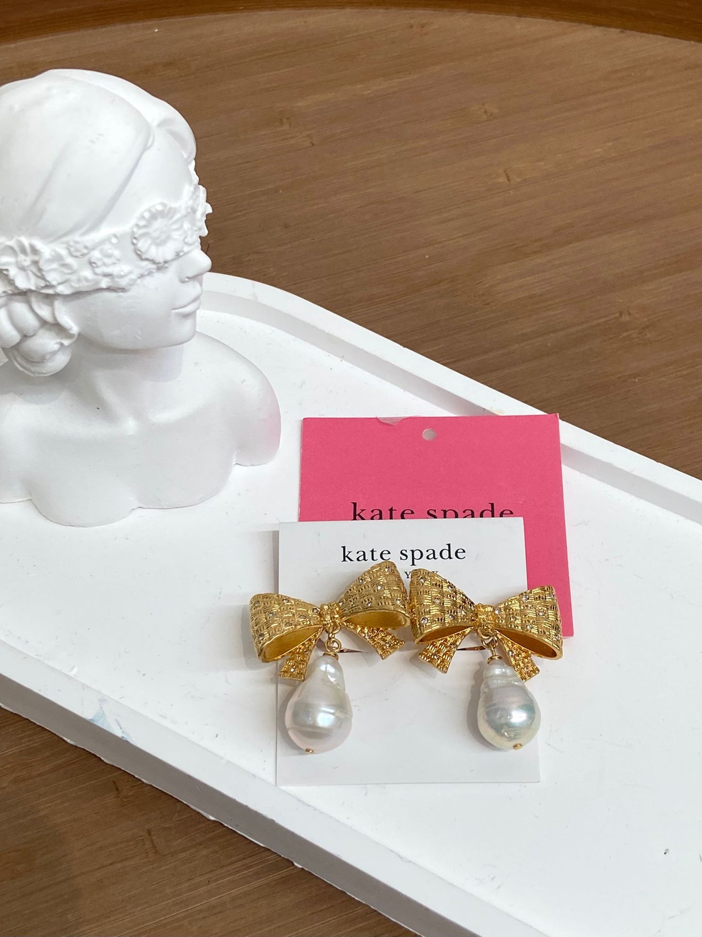 Kate spade 蝴蝶結珍珠吊耳環