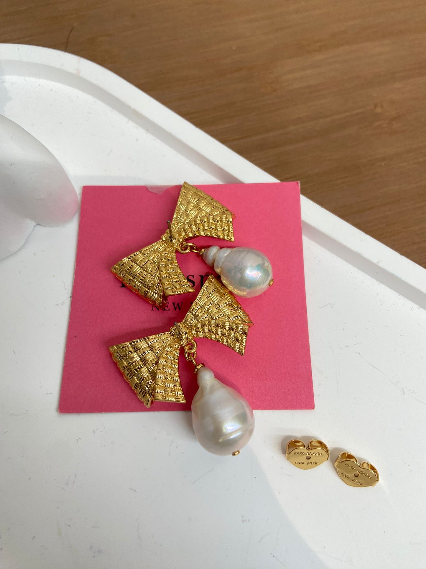 Kate spade 蝴蝶結珍珠吊耳環