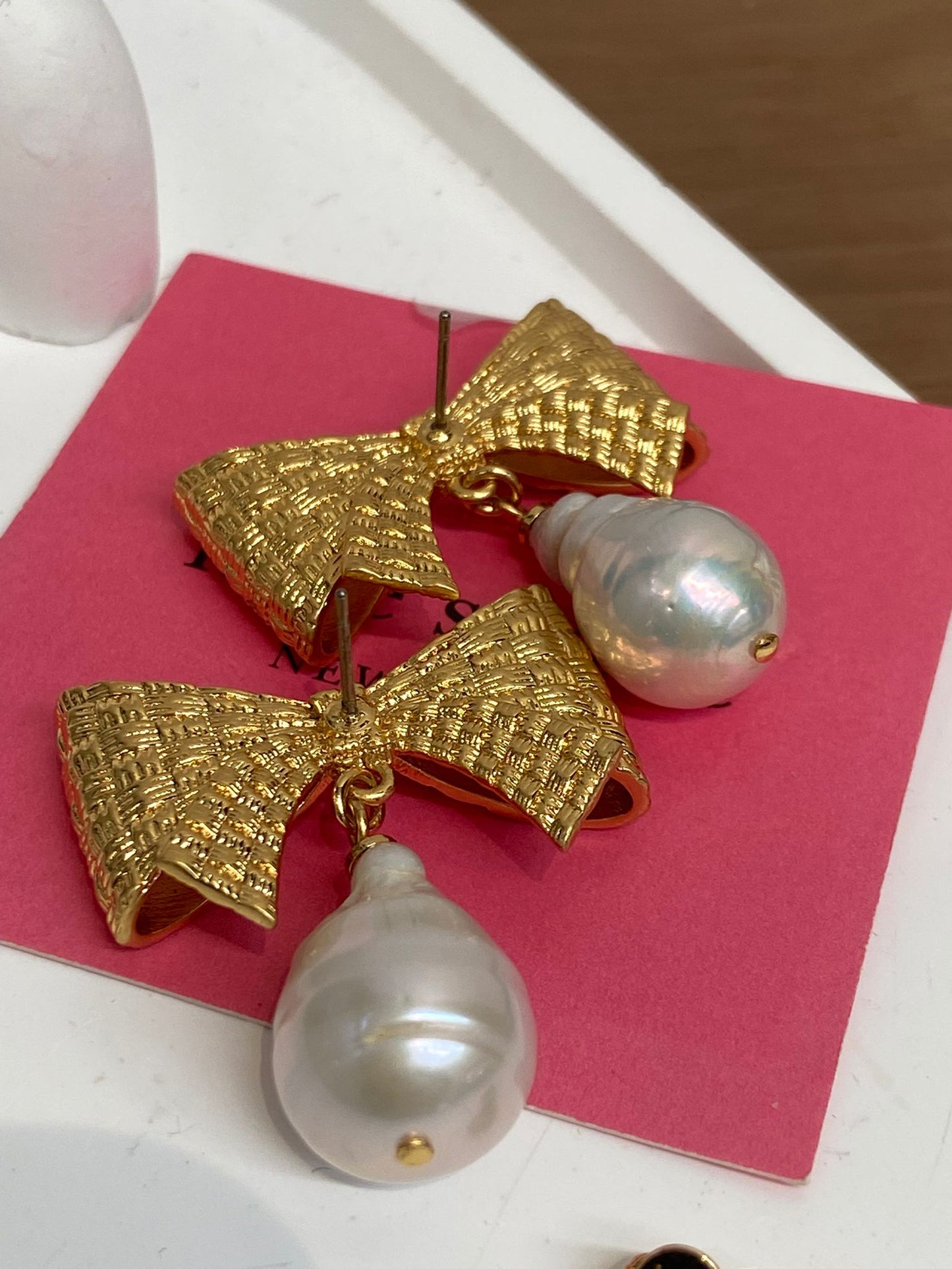 Kate spade 蝴蝶結珍珠吊耳環