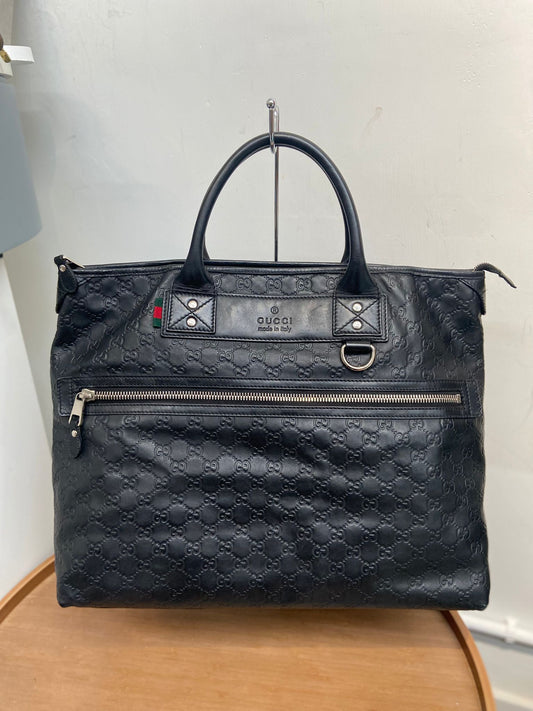 Gucci 黑色壓花牛皮tote bag