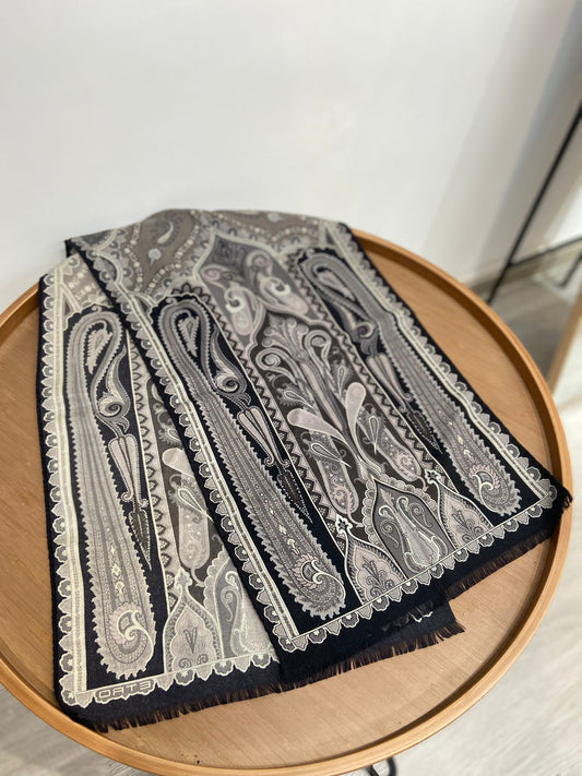 Etro 黑灰 長絲巾
