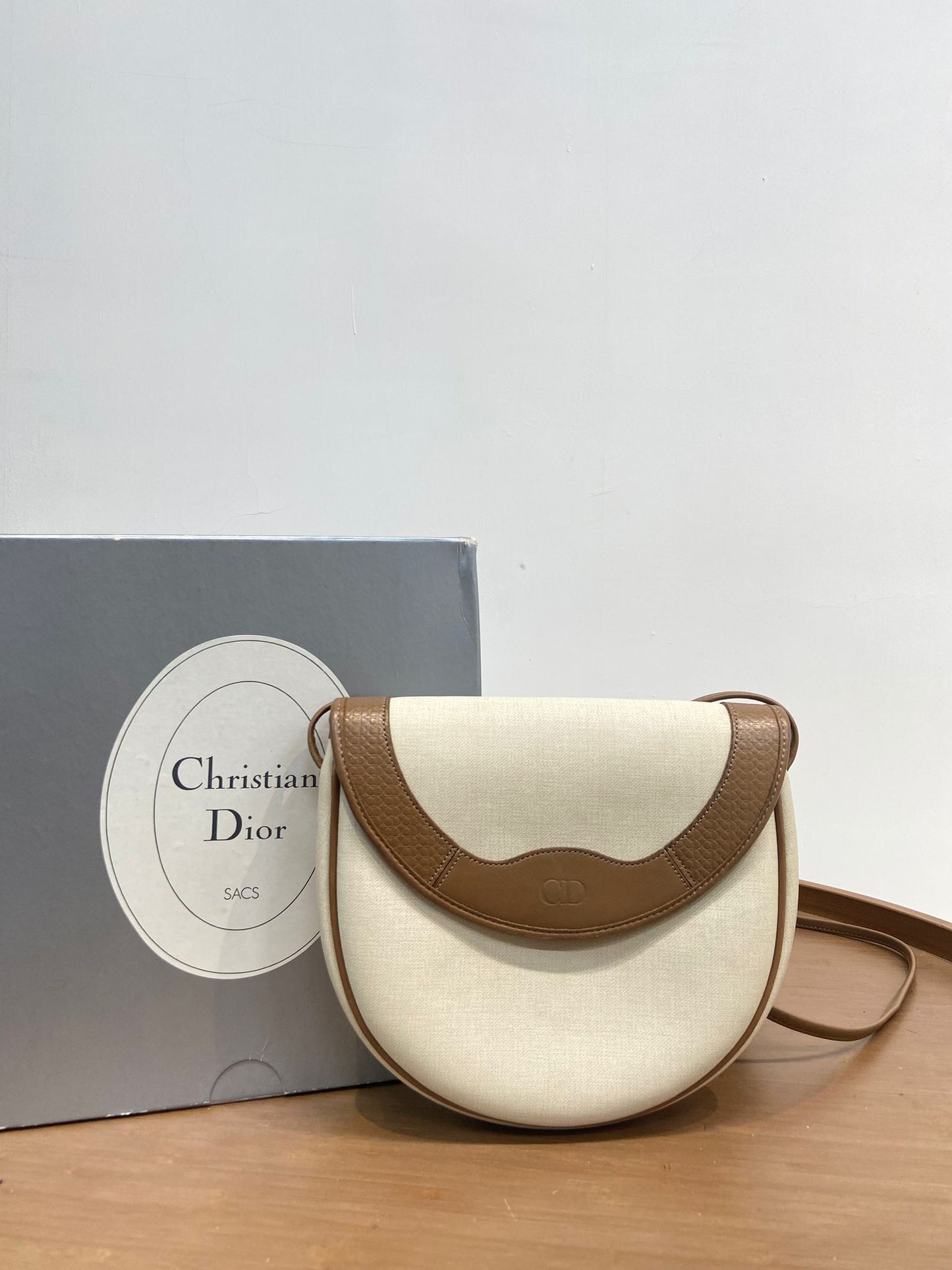 Dior 米白拼啡 馬鞍包