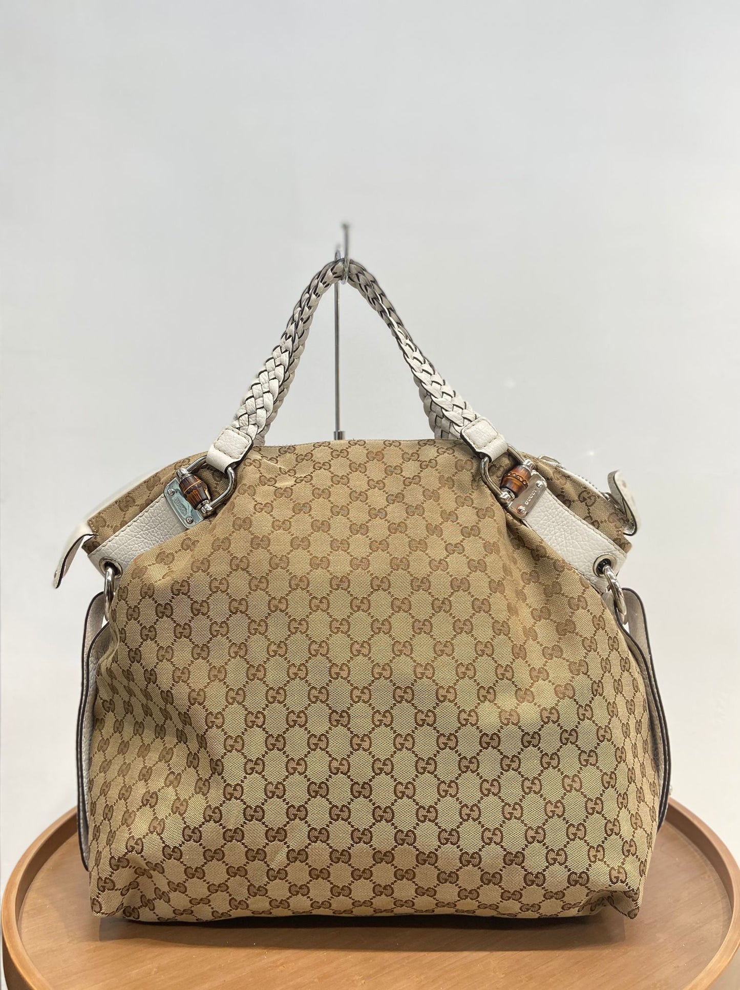 Gucci 牛皮編織手挽 竹子扣 單肩包