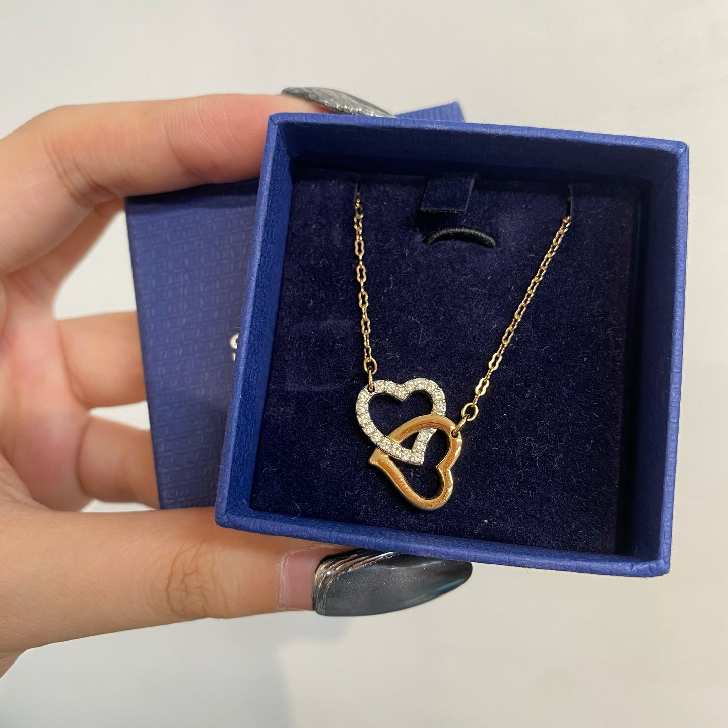 SWAROVSKI 雙心心頸鏈 (有盒)