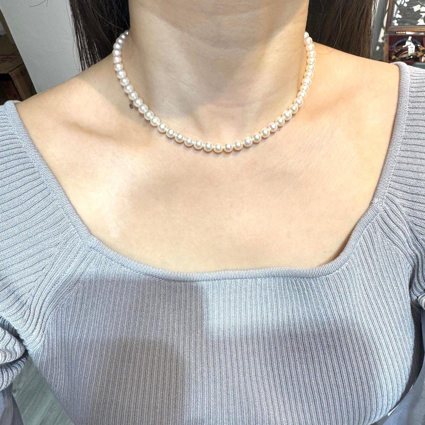 5mm極光淡水串珠頸鏈