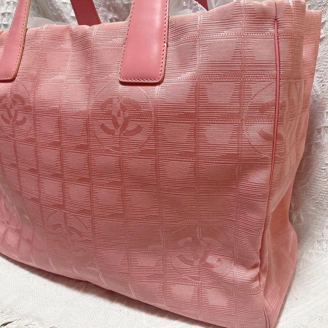 Chanel Travel Line Shoulder Bag (Pink) 帆布皮革粉红色托特包