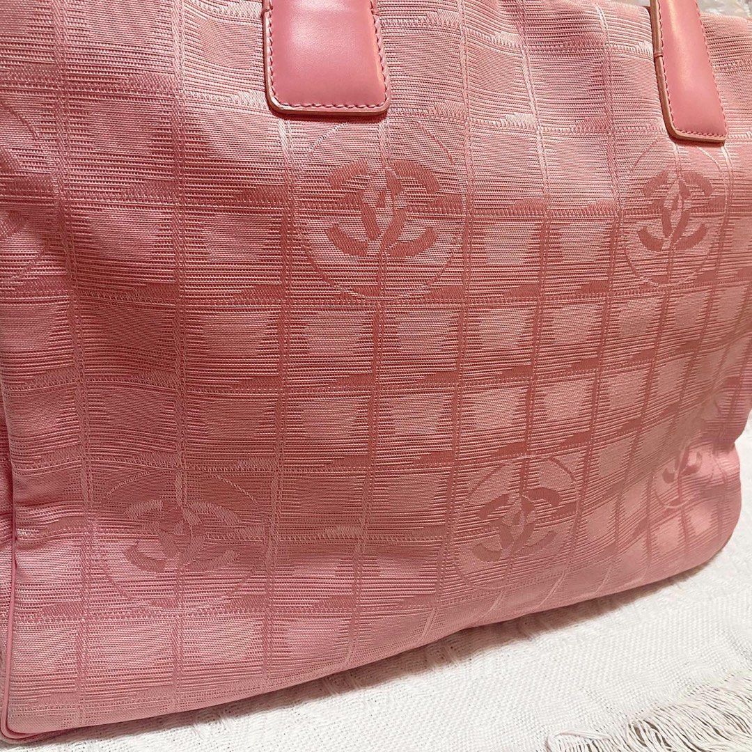 Chanel Travel Line Shoulder Bag (Pink) 帆布皮革粉红色托特包