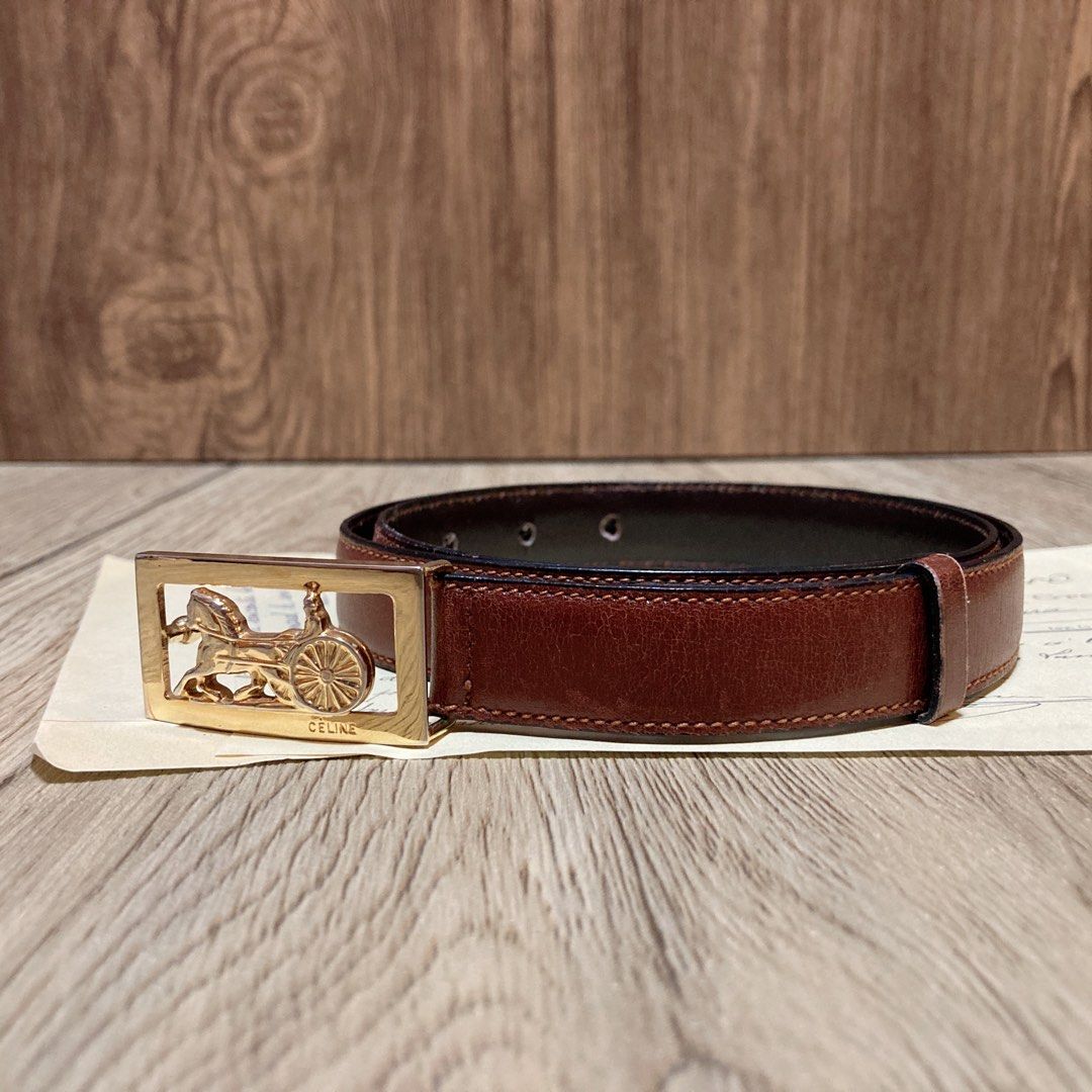 Celine Carriage Logo Belt 啡色真皮馬車Logo皮帶