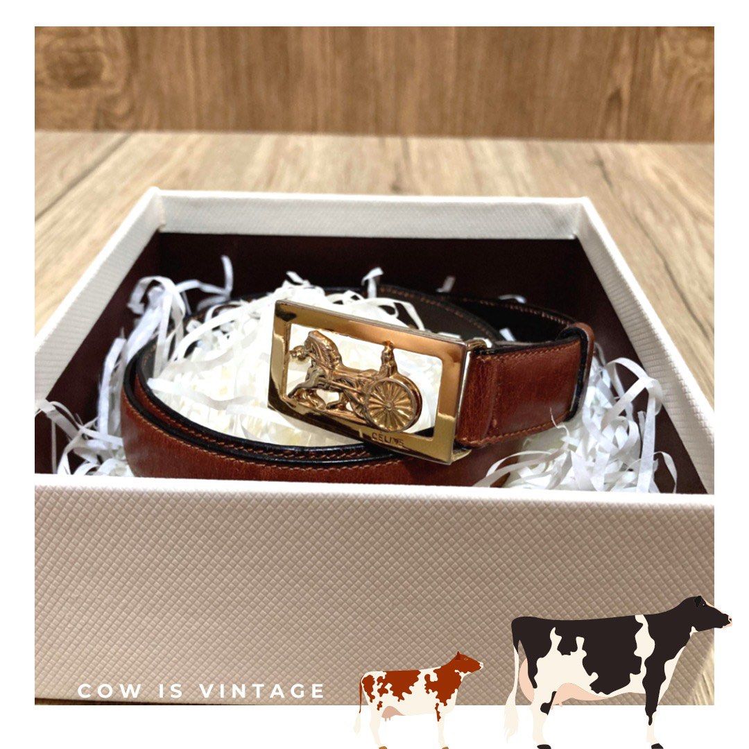 Celine Carriage Logo Belt 啡色真皮馬車Logo皮帶
