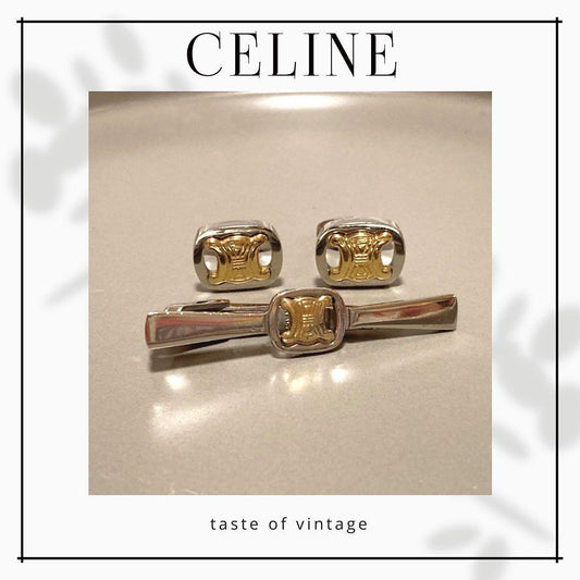 Celine Logo Cufflinks & Tie Clip Set 袖口鈕 & 呔夾套裝