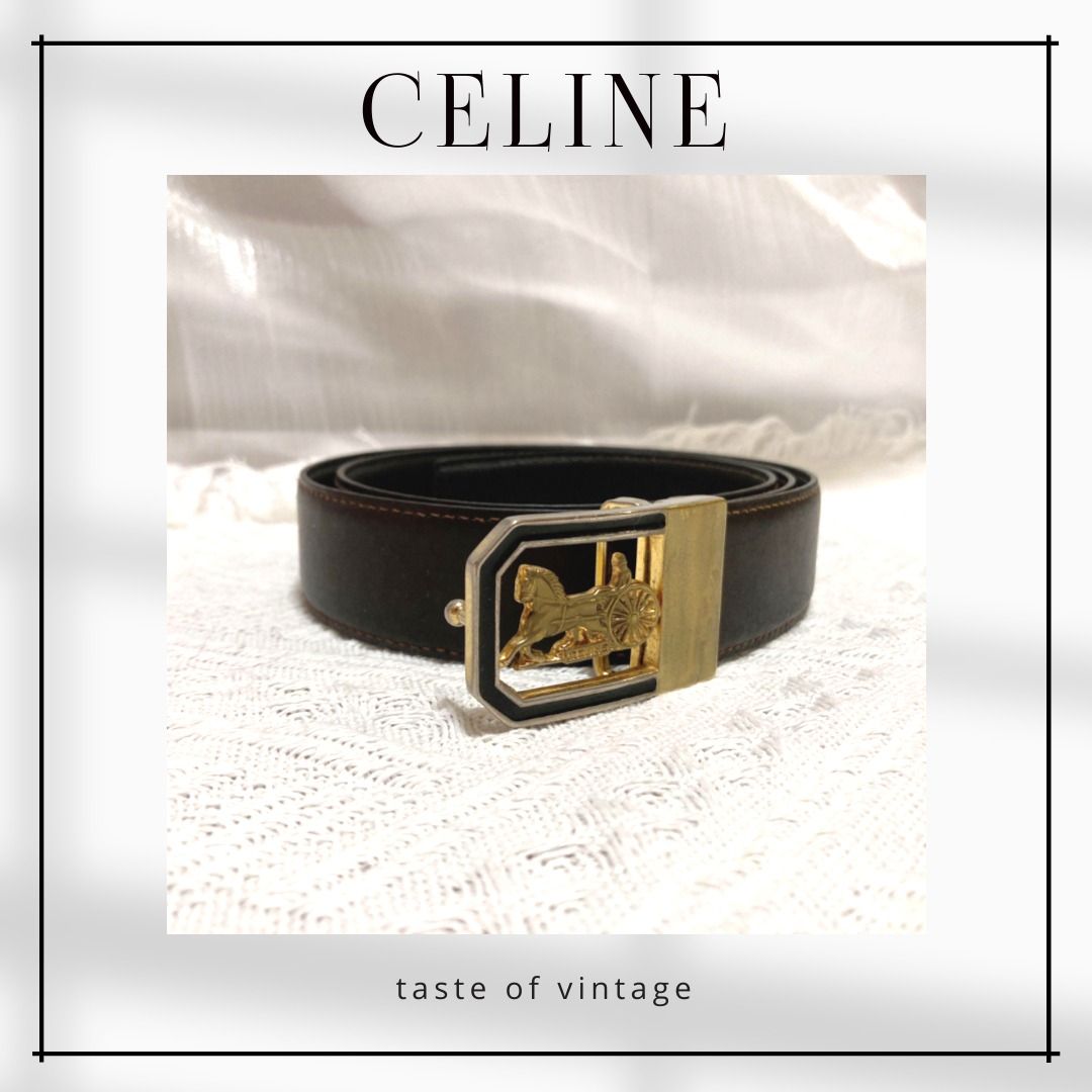 Celine Gold Horse Carriage Buckle Reversible Belt 馬車金扣皮帶