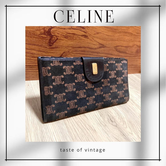 Celine Triomphe Brown Long Wallet 凱旋門花金扣啡色長銀包