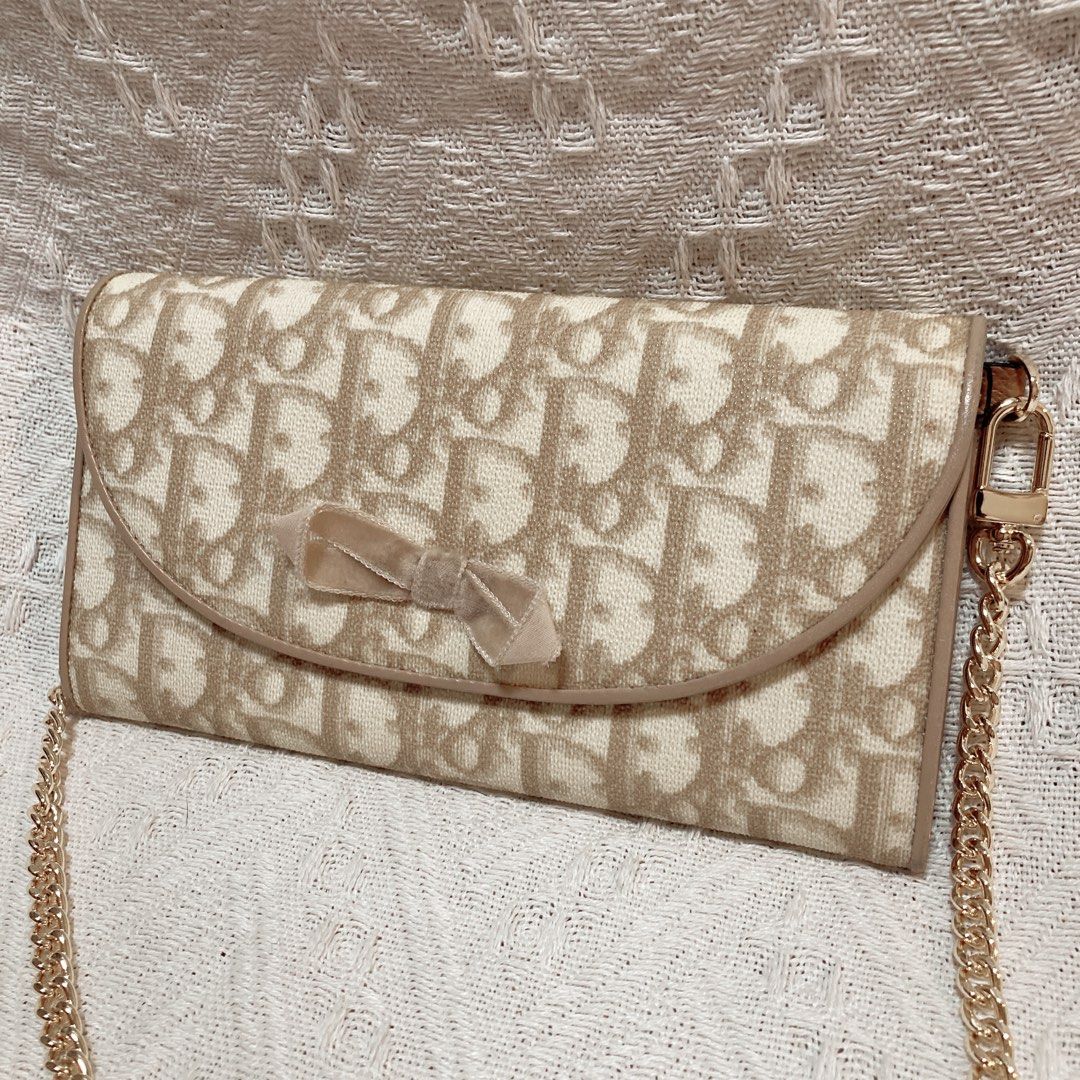 Christian Dior Long Wallet on Chain WOC 奶茶色老花銀包