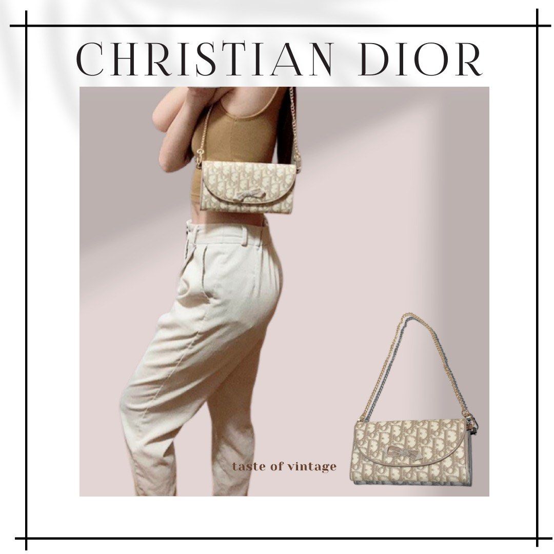 Christian Dior Long Wallet on Chain WOC 奶茶色老花銀包