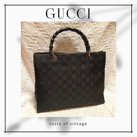 Gucci  Bamboo Black Tote Bag 黑色暗花竹柄手挽袋