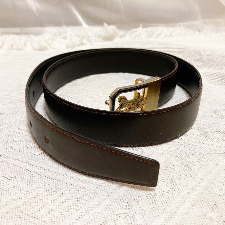 Celine Gold Horse Carriage Buckle Reversible Belt 馬車金扣皮帶